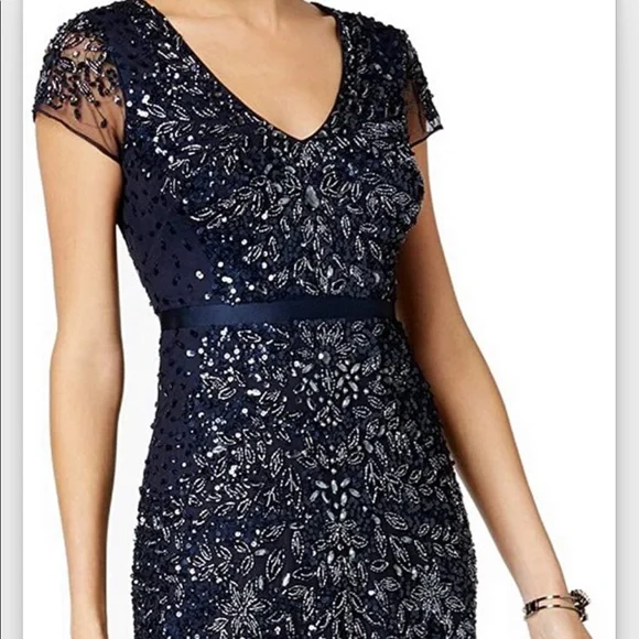 Adrianna Papell Cap-Sleeve Embellished Gown - Blue 12